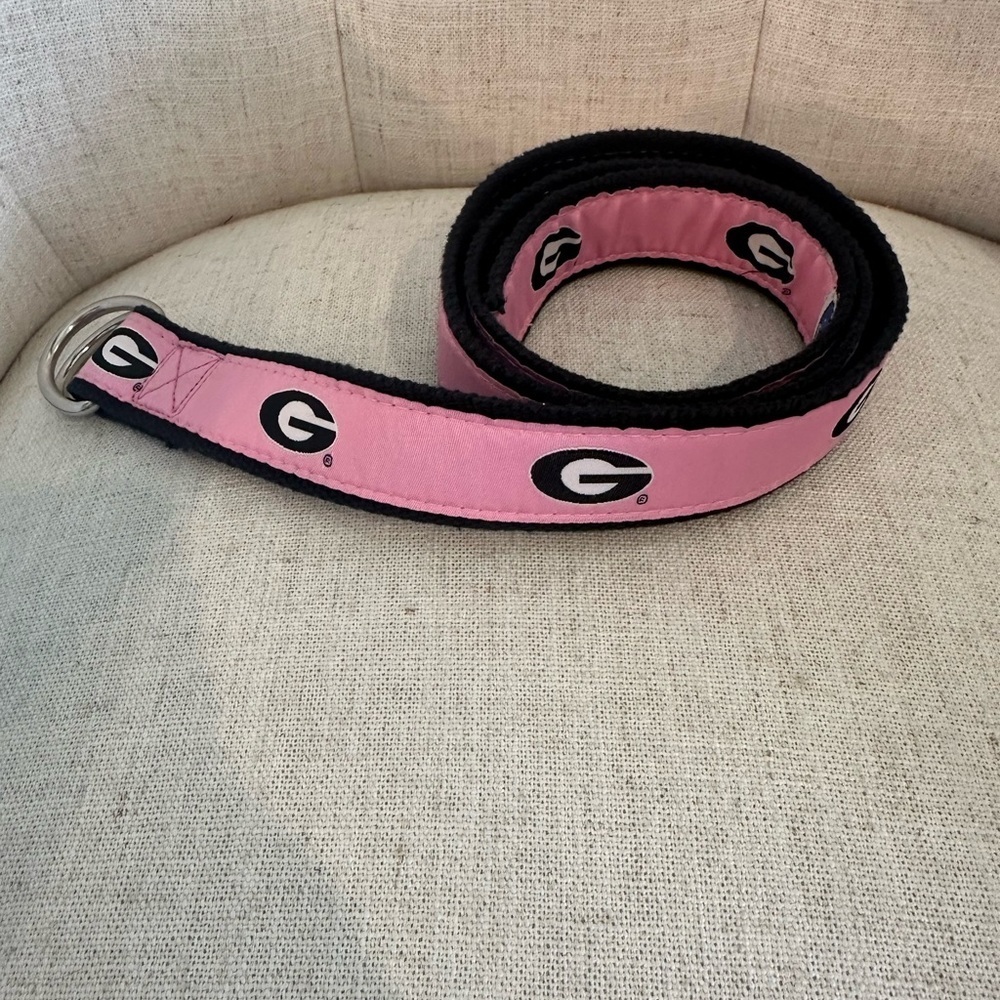 Moonshine University of GA Bulldogs Pink Canvas Woven Ribbon D-Ring Belt Size L